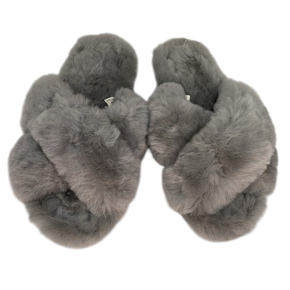 EMU AUSTRALIA House Slippers Mayberry Grey Peep Toe Shearling Size 7 - Picture 1 of 12